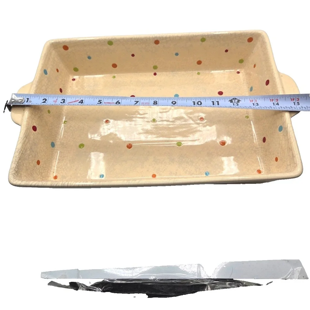 Temptations by Tara Polka Dot Cream (4 QT) Rectangle Casserole w/Lid & Spatula